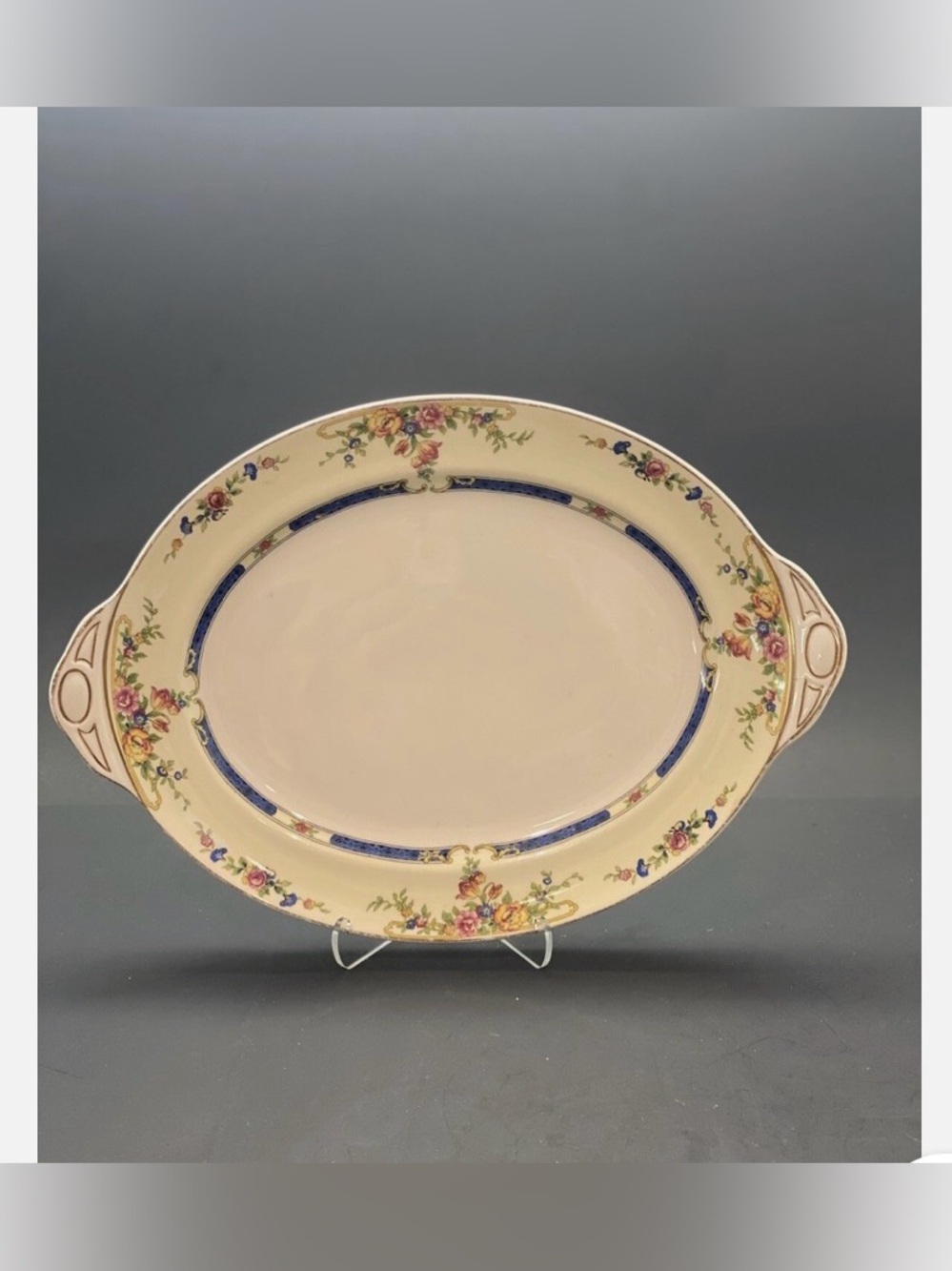 Pareek Johnson Bros Vintage Floral Ivory Serving Platter with Blue Accents